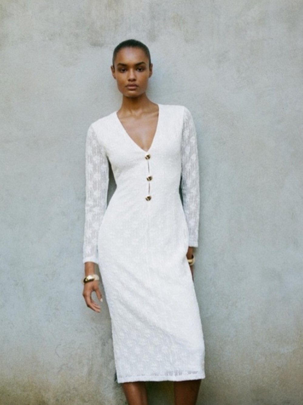 Zara NWT white crochet midi dress with long sleeves 8741/241